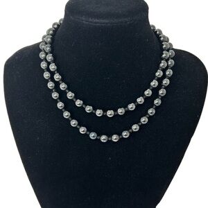 Black Hematite Beaded Necklace 28”